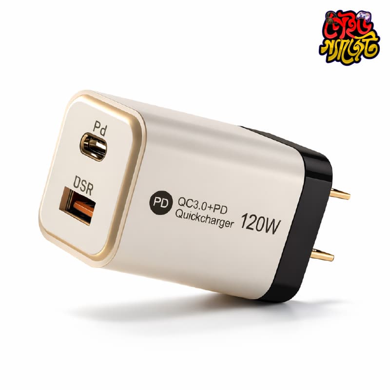 120W GaN Fast Charger (PD + QC 3.0) Dual Port | Ultra Fast Charging Adapter for iPhone, Huawei, Xiaomi, OPPO, Android Devices